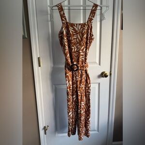 Monteau Rust and White Leaf Print Jumpsuit